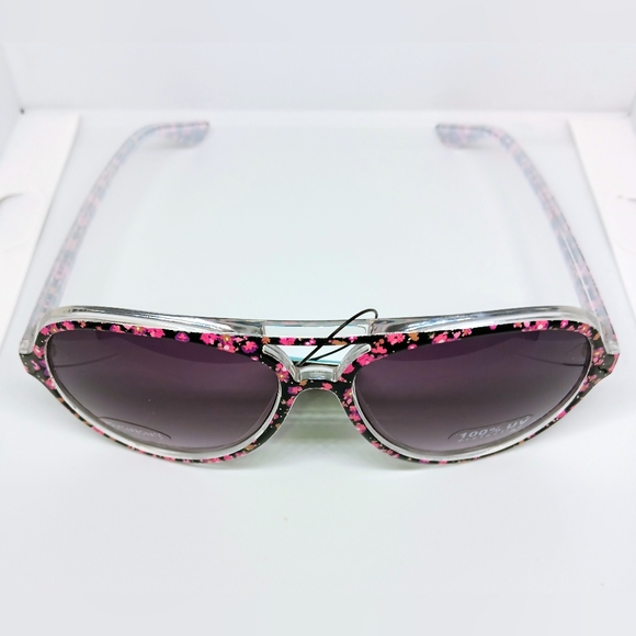 DESERT SUNGLASSES Pink, Black, & White Floral Acetate Aviator UV400 Sunglasses - Picture 2 of 6